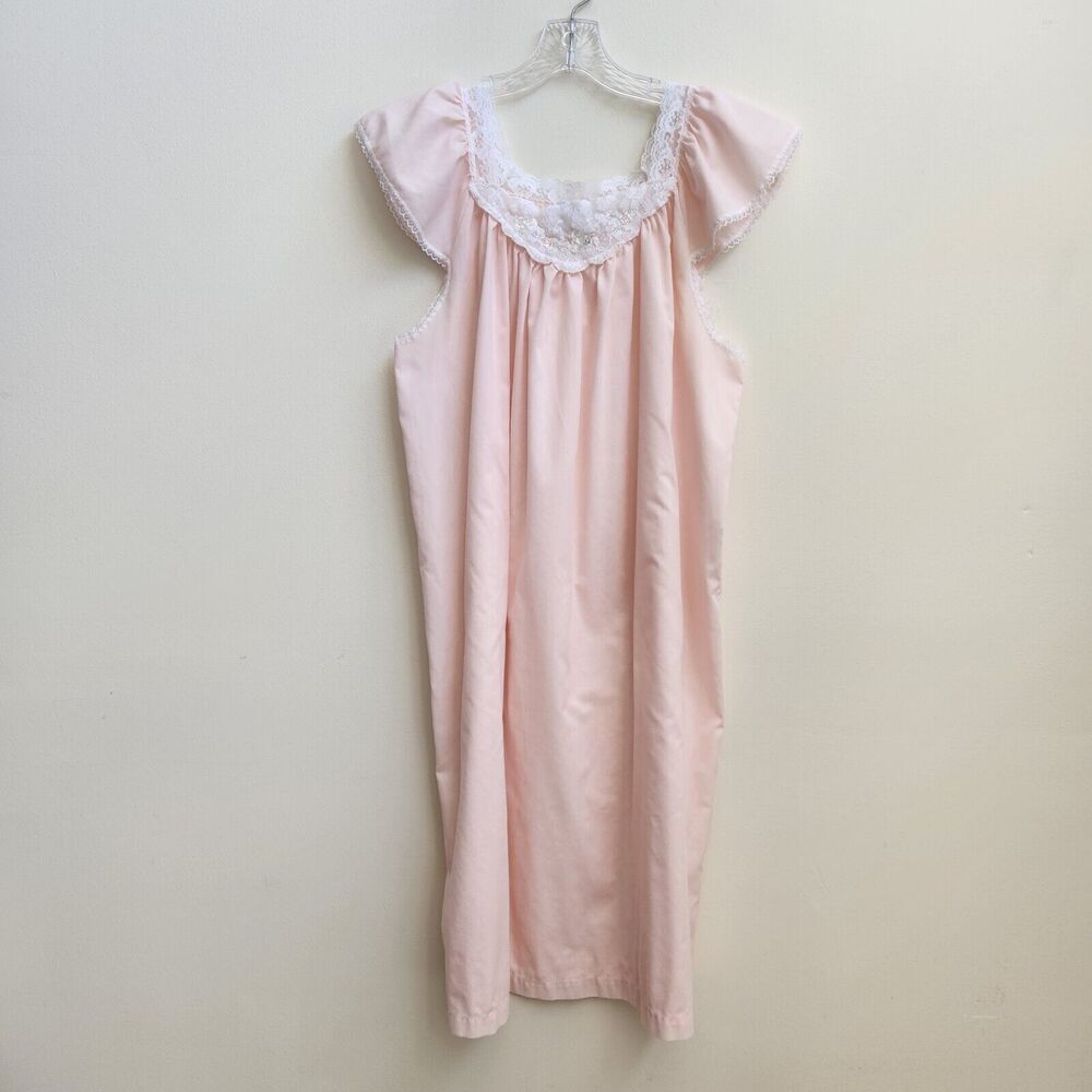 Damea Nightgown Women's No Size Tag Pink Lace Trim Knee Length Short Sleeve